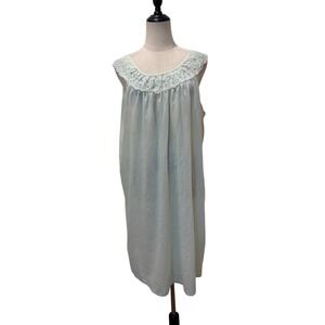 Vtg Traditional Nightgown Sheer Green Floral Yoke Cottagecore Lingerie Slip Sz L